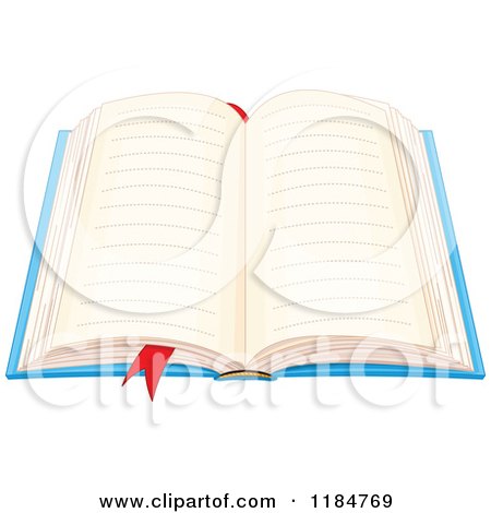 Cartoon of a Book with Open Blank Ruled Pages and a Ribbon Marker - Royalty Free Vector Clipart by Pushkin
