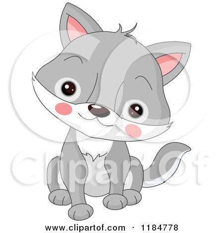Cartoon of a Cute Baby Wolf Cub Sitting - Royalty Free Vector Clipart by Pushkin