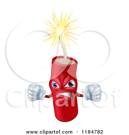 Cartoon of a Furious Lit Dynamite Mascot with Fists - Royalty Free Vector Clipart by AtStockIllustration