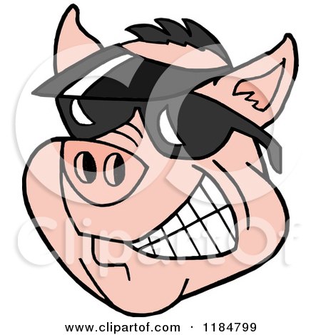 Cartoon of a Grinning Pig Wearing a Sun Visor Hat and Sunglasses - Royalty Free Vector Clipart by LaffToon