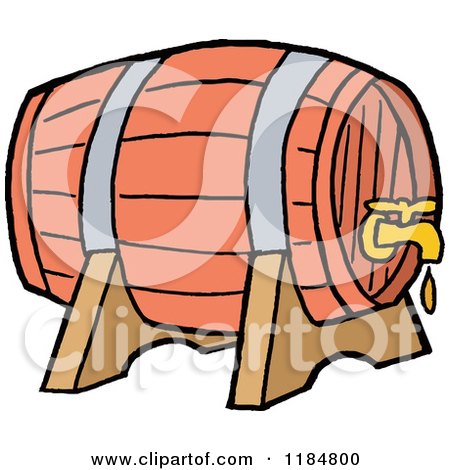 Cartoon of a Barrel Beer Keg with a Dripping Faucet - Royalty Free Vector Clipart by LaffToon