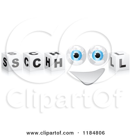 Clipart of 3d Black and White Cubes and a Globe Eyed Face Spelling SCHOOL - Royalty Free Vector Illustration by Andrei Marincas