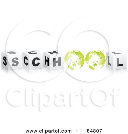 Clipart of 3d Black and White Cubes and Green Globes Spelling SCHOOL - Royalty Free Vector Illustration by Andrei Marincas