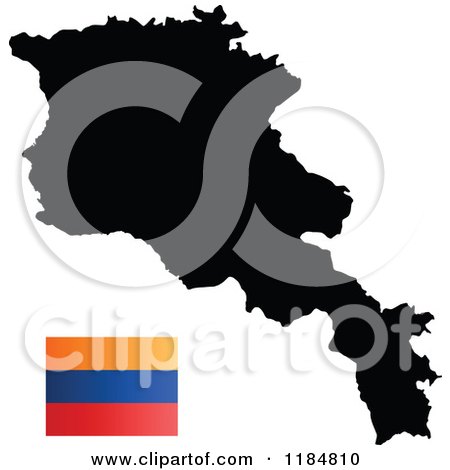 Clipart of a Black Armenian Map and Flag - Royalty Free Vector Illustration by Andrei Marincas