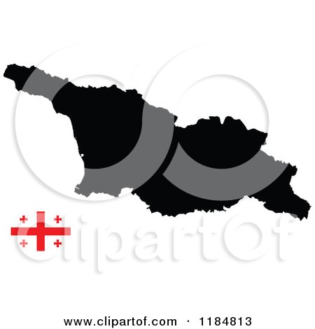 Clipart of a Black Georgian Map and Flag - Royalty Free Vector Illustration by Andrei Marincas