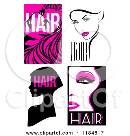 Clipart of Black and Hot Pink Hair and Beauty Designs - Royalty Free Vector Illustration by elena