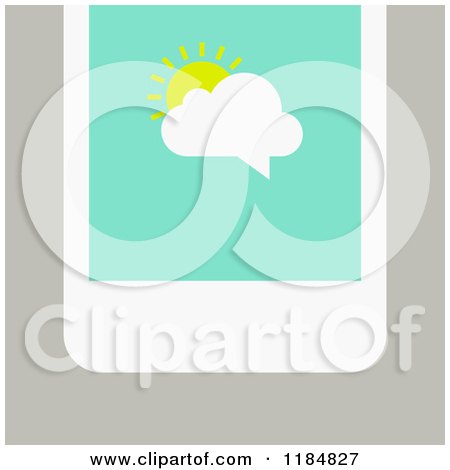 Clipart of a Smart Phone with a Sun and Cloud Chat Balloon on the Screen, over Tan - Royalty Free Vector Illustration by elena