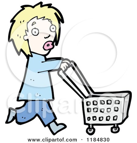 Cartoon of a Woman Pushing a Shopping Cart - Royalty Free Vector Illustration by lineartestpilot