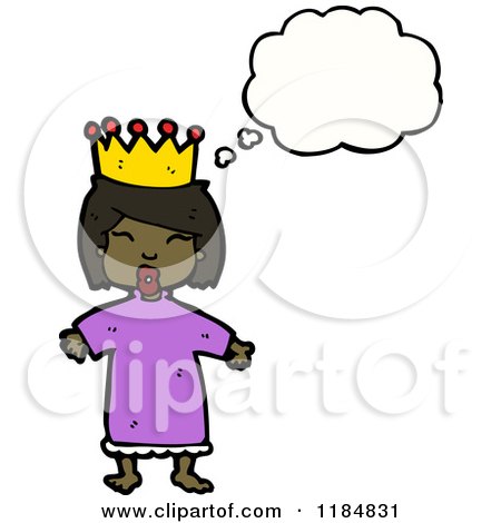 Cartoon of an African American Queen Thinking - Royalty Free Vector Illustration by lineartestpilot