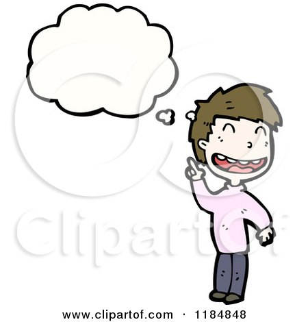 Cartoon of a Boy Pointing and Thinking - Royalty Free Vector Illustration by lineartestpilot