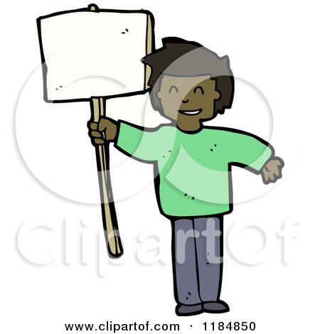 Cartoon of a Black Boy Holding a Sign - Royalty Free Vector Illustration by lineartestpilot