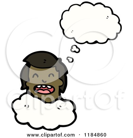 Cartoon of an African American Boy's Head in the Clouds Thinking - Royalty Free Vector Illustration by lineartestpilot