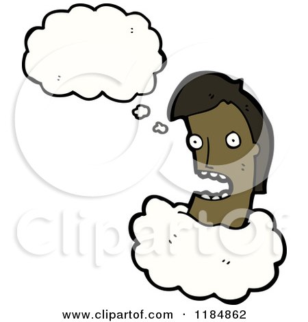 Cartoon of an African American Boy's Head in the Clouds Thinking - Royalty Free Vector Illustration by lineartestpilot