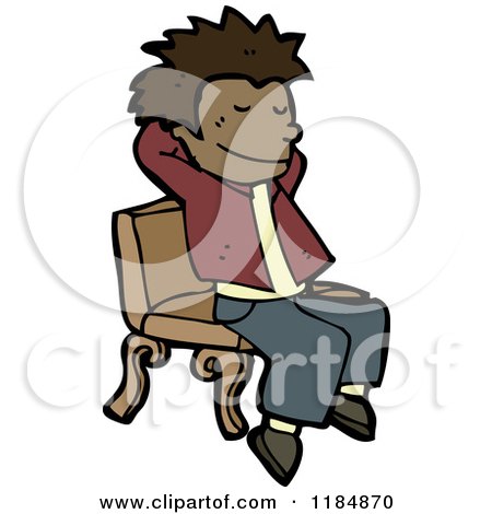 Cartoon of an African American Boy Sitting - Royalty Free Vector Illustration by lineartestpilot