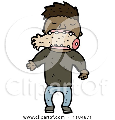 Cartoon of an African American Boy Eating an Arm - Royalty Free Vector Illustration by lineartestpilot