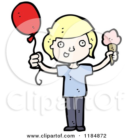 Cartoon of a Boy Holding Ice Cream and a Balloon - Royalty Free Vector Illustration by lineartestpilot