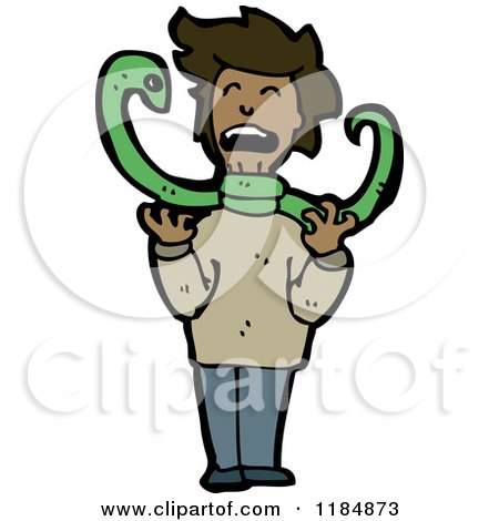 Cartoon of an African American Boy Holding a Snake - Royalty Free Vector Illustration by lineartestpilot