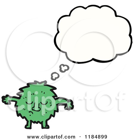 Cartoon of a Green Furry Monster Thinking - Royalty Free Vector Illustration by lineartestpilot