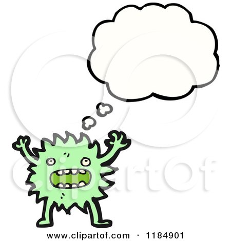 Cartoon of a Green Furry Monster Thinking - Royalty Free Vector Illustration by lineartestpilot