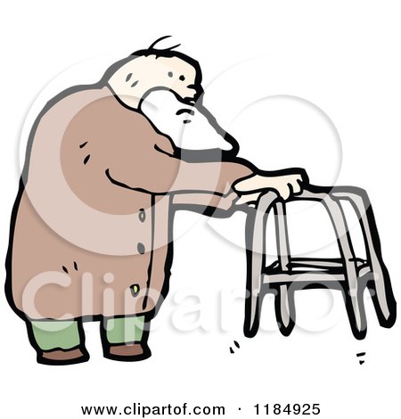 Cartoon of a Elderly Man with a Walker - Royalty Free Vector Illustration by lineartestpilot