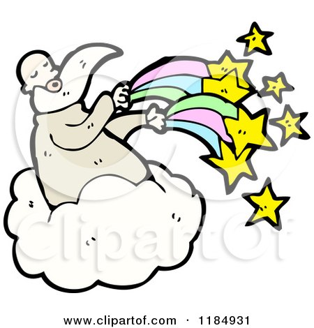 Cartoon of a God in the Clouds with Stars and a Rainbow - Royalty Free Vector Illustration by lineartestpilot