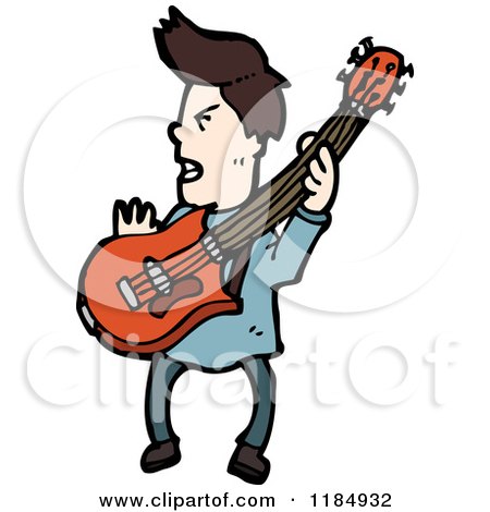 Cartoon of a Man Playing a Guitar - Royalty Free Vector Illustration by lineartestpilot