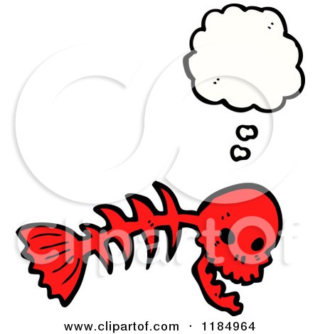 Cartoon of a Fish Skeleton with a Skull Head Thinking - Royalty Free Vector Illustration by lineartestpilot