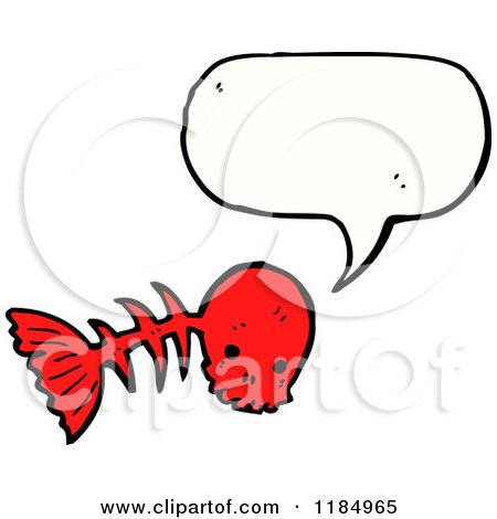 Cartoon of a Fish Skeleton with a Skull Head Speaking - Royalty Free Vector Illustration by lineartestpilot