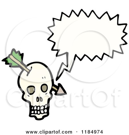 Cartoon of a Skull with an Arrow Speaking - Royalty Free Vector Illustration by lineartestpilot