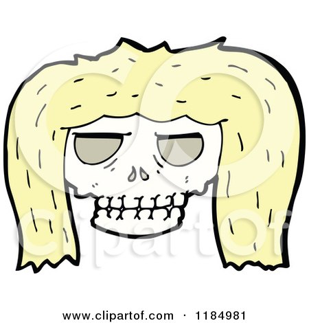 Cartoon of a Skull Wearing a Wig - Royalty Free Vector Illustration by lineartestpilot