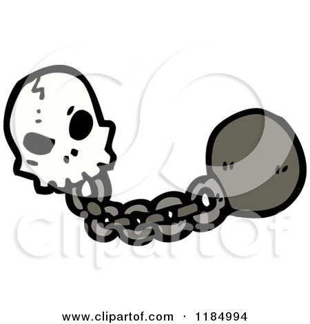 Cartoon of a Skull with a Ball and Chain - Royalty Free Vector Illustration by lineartestpilot