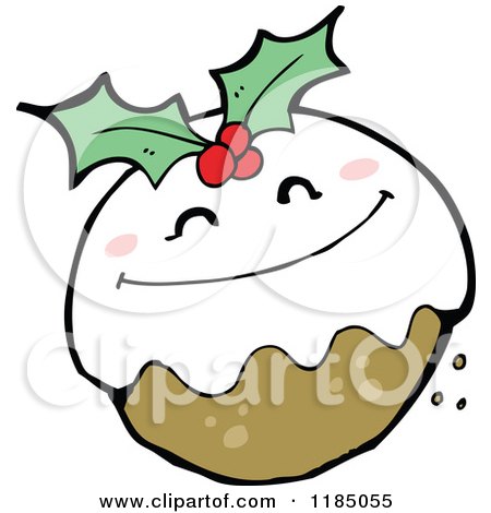 Cartoon of a Happy Christmas Pudding - Royalty Free Vector Illustration by lineartestpilot
