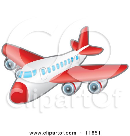 Red and White Passenger Airplane Clipart Illustration by AtStockIllustration