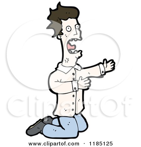 Cartoon of a Begging Man on His Knees - Royalty Free Vector Illustration by lineartestpilot