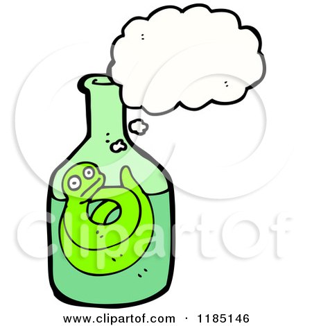 Cartoon of a Worm in a Tequilla Bottle Thinking - Royalty Free Vector Illustration by lineartestpilot