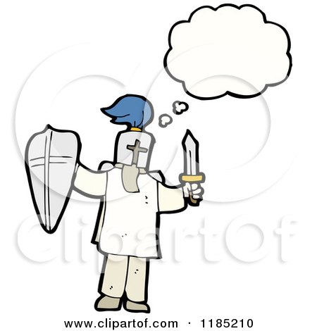 Cartoon of a Medieval Knight Thinking - Royalty Free Vector Illustration by lineartestpilot