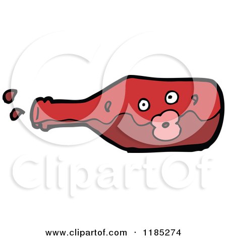 Cartoon of a Wine Bottle with a Face - Royalty Free Vector Illustration by lineartestpilot