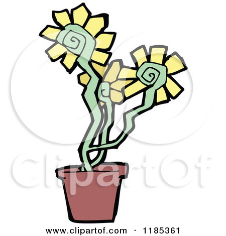 Cartoon of Yellow Flowers in a Pot - Royalty Free Vector Illustration by lineartestpilot