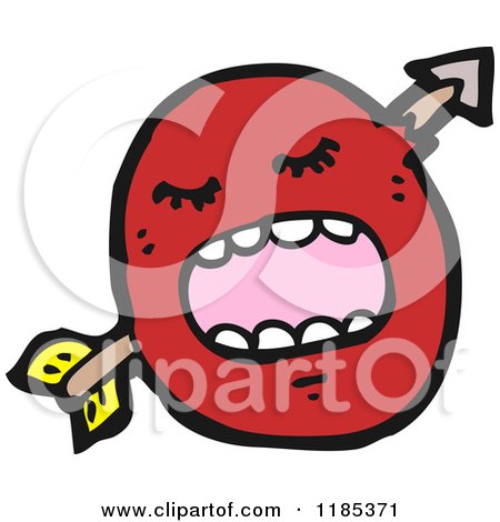 Cartoon of a Round Face Character with an Arrow - Royalty Free Vector Illustration by lineartestpilot