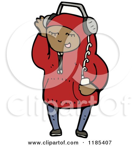 Cartoon of a Child Wearing a Hoodie Listening to Music - Royalty Free Vector Illustration by lineartestpilot