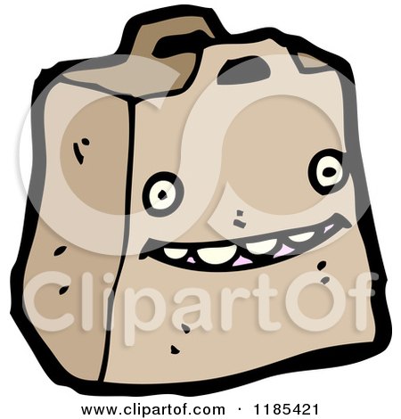 Cartoon of a Brown Paper Bag with a Face - Royalty Free Vector Illustration by lineartestpilot