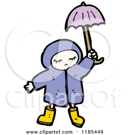 Cartoon of a Child Wearing a Raincoat Holding an Umbrella - Royalty Free Vector Illustration by lineartestpilot