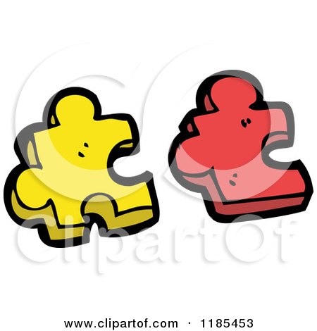 Cartoon of Two Puzzle Pieces - Royalty Free Vector Illustration by lineartestpilot