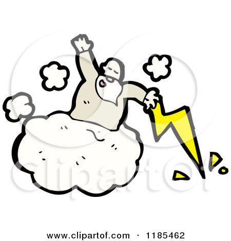 Cartoon of a God in the Clouds with a Lightning Bolt - Royalty Free Vector Illustration by lineartestpilot