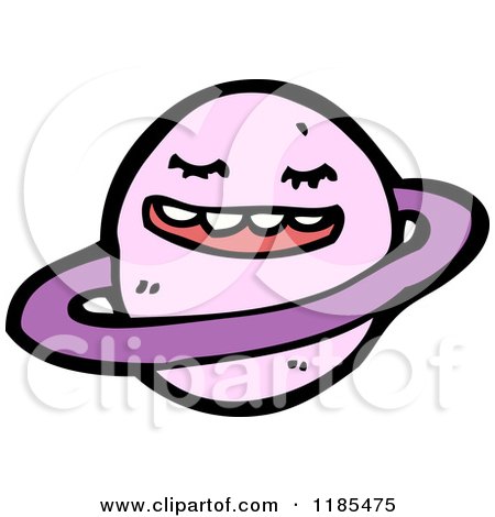Cartoon of a Ringed Planet with a Face - Royalty Free Vector Illustration by lineartestpilot