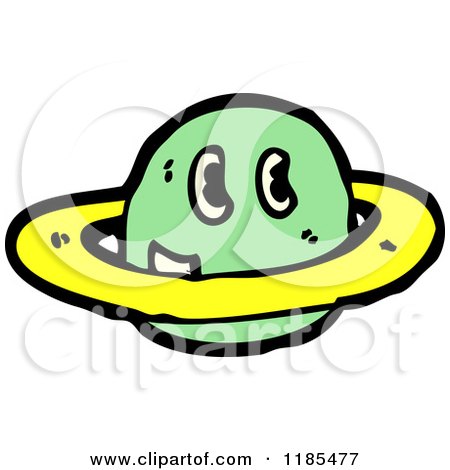 Cartoon of a Ringed Planet with a Face - Royalty Free Vector Illustration by lineartestpilot