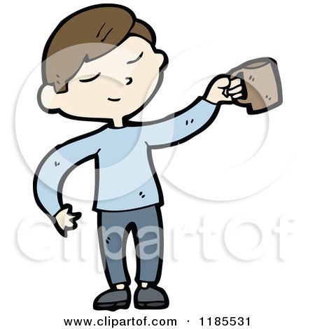 Cartoon of a Man with a Coffee Mug - Royalty Free Vector Illustration by lineartestpilot