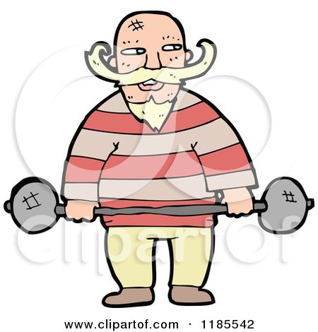 Cartoon of a Man with a Mustache Lifting Weights - Royalty Free Vector Illustration by lineartestpilot