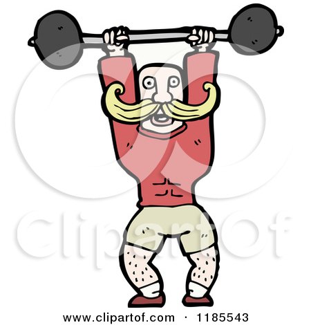 Cartoon of a Man with a Mustache Lifting Weights - Royalty Free Vector Illustration by lineartestpilot