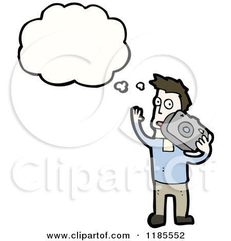 Cartoon of a Man Holding a Boombox Thinking - Royalty Free Vector Illustration by lineartestpilot